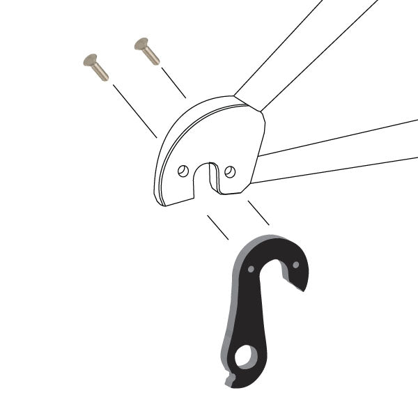 Hanger #142 attaches to the frame's rear dropout from the outside, or derailleur side using two M3x10 screws.