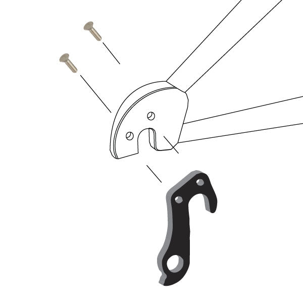 Hanger #144 attaches to the frame's rear dropout from the outside, or derailleur side using two M5x10 flat head screws.
