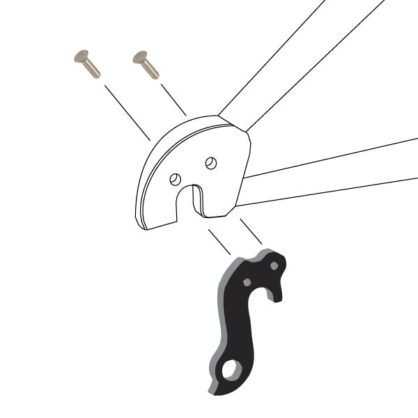 Hanger #149 attaches to the frame's rear dropout from the outside, or derailleur side using two M4x8 flat head screws.