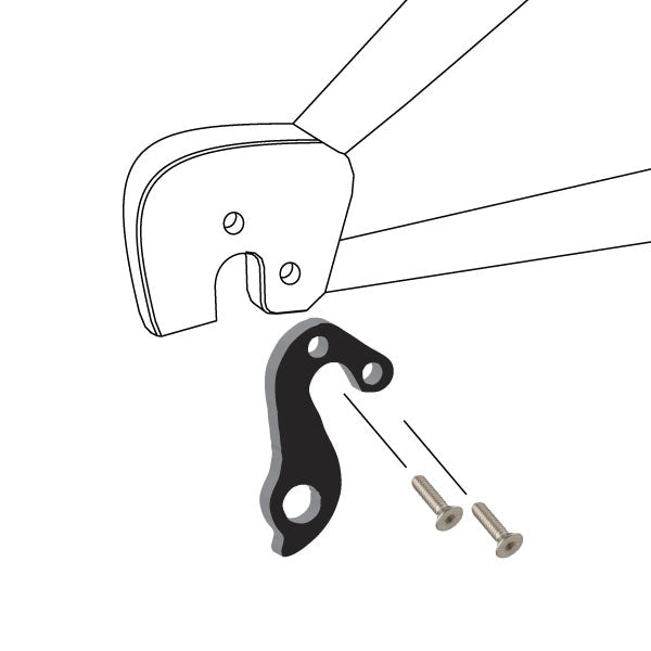 Hanger #151 attaches to the frame's rear dropout from the outside, or derailleur side using two M4x8 flat head screws.