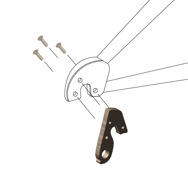 Hanger #247 attaches to the frame's rear dropout from the outside, or derailleur side using three M4x8 screws.