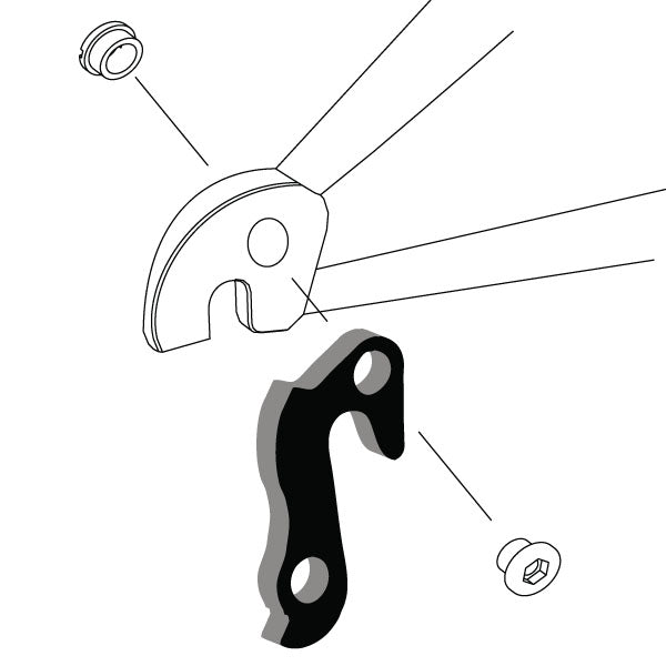 Hanger #5 attaches to the rear dropout from the outside or derailleur side using one M6 chainring bolt.