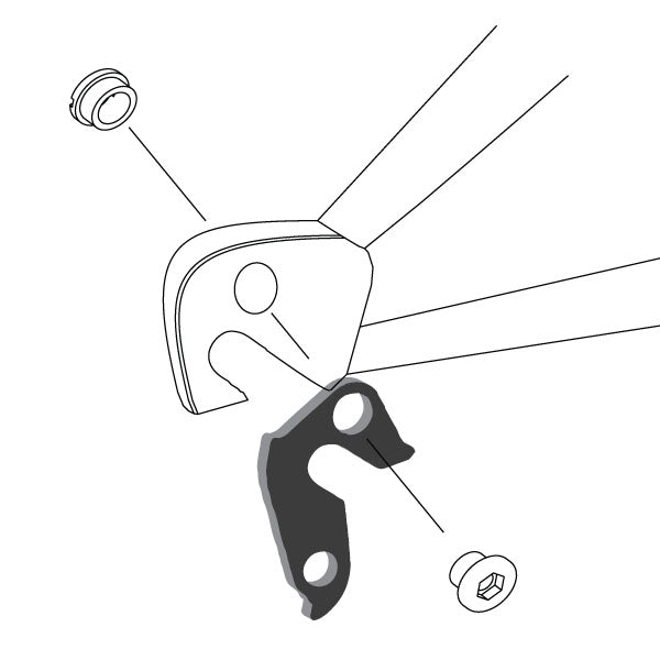 Hanger #64 attaches to the frame's rear dropout from the outside or derailleur side using one M8 chainring bolt.