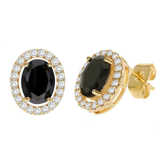 Diamond Look Cubic Zirconia Black Oval Earring - ikatehouse