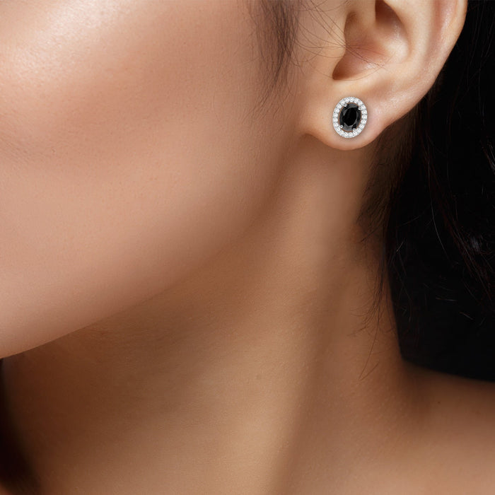 Diamond Look Cubic Zirconia Black Oval Earring - ikatehouse