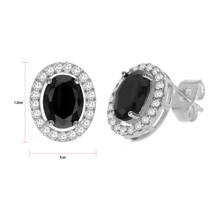Diamond Look Cubic Zirconia Black Oval Earring - ikatehouse