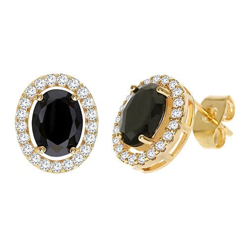 Diamond Look Cubic Zirconia Black Oval Earring - ikatehouse