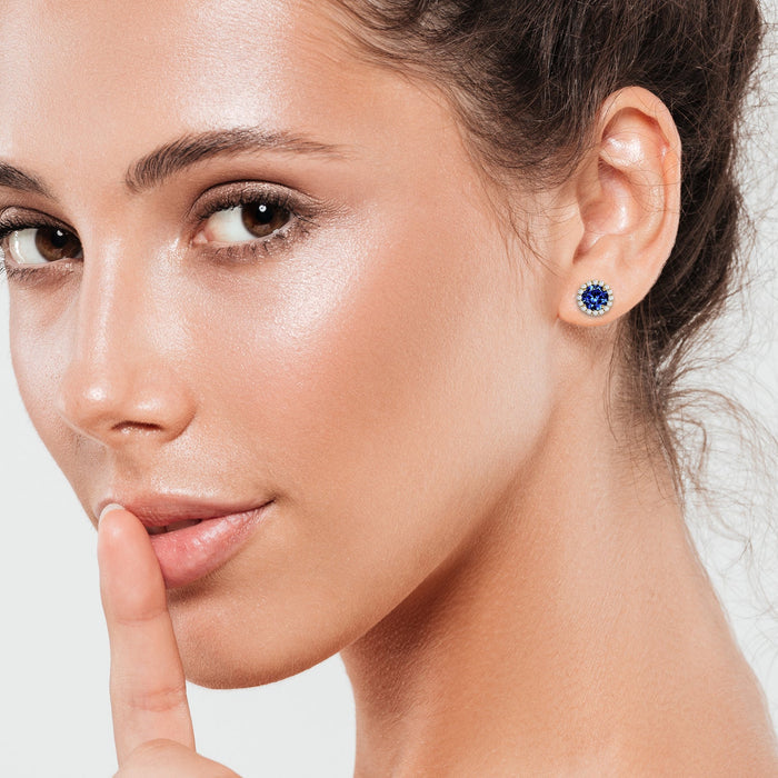 Diamond Look Cubic Zirconia Blue Circle Earring - ikatehouse