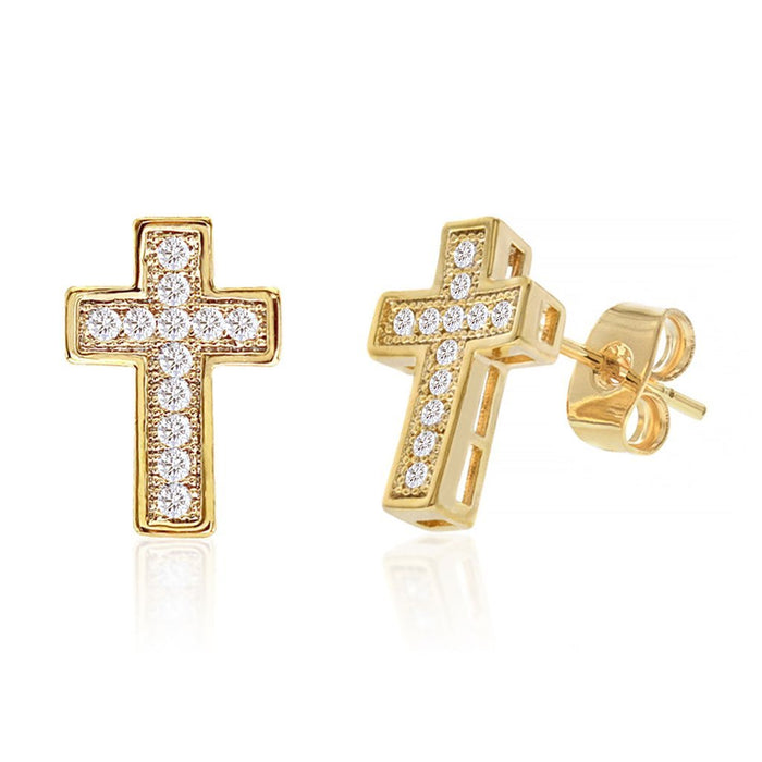 Diamond Look Cubic Zirconia Micro Pave Cross Earring - ikatehouse