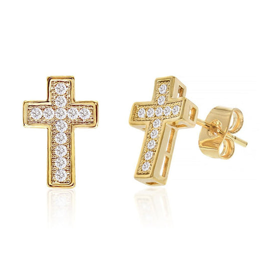 Diamond Look Cubic Zirconia Micro Pave Cross Earring - ikatehouse
