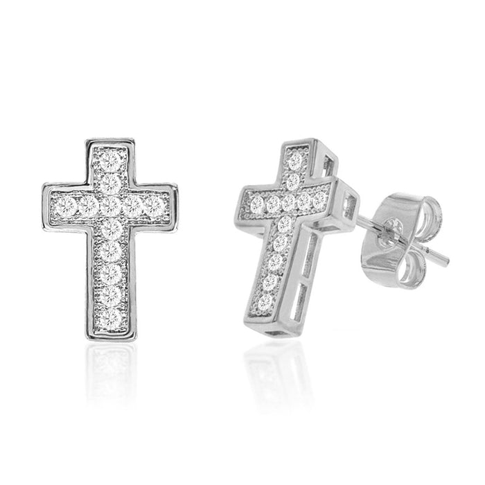 Diamond Look Cubic Zirconia Micro Pave Cross Earring - ikatehouse