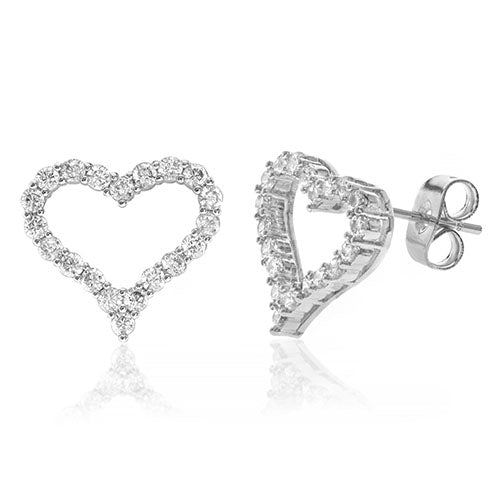 Diamond Look Cubic Zirconia Micro Pave Open Heart Earring - ikatehouse