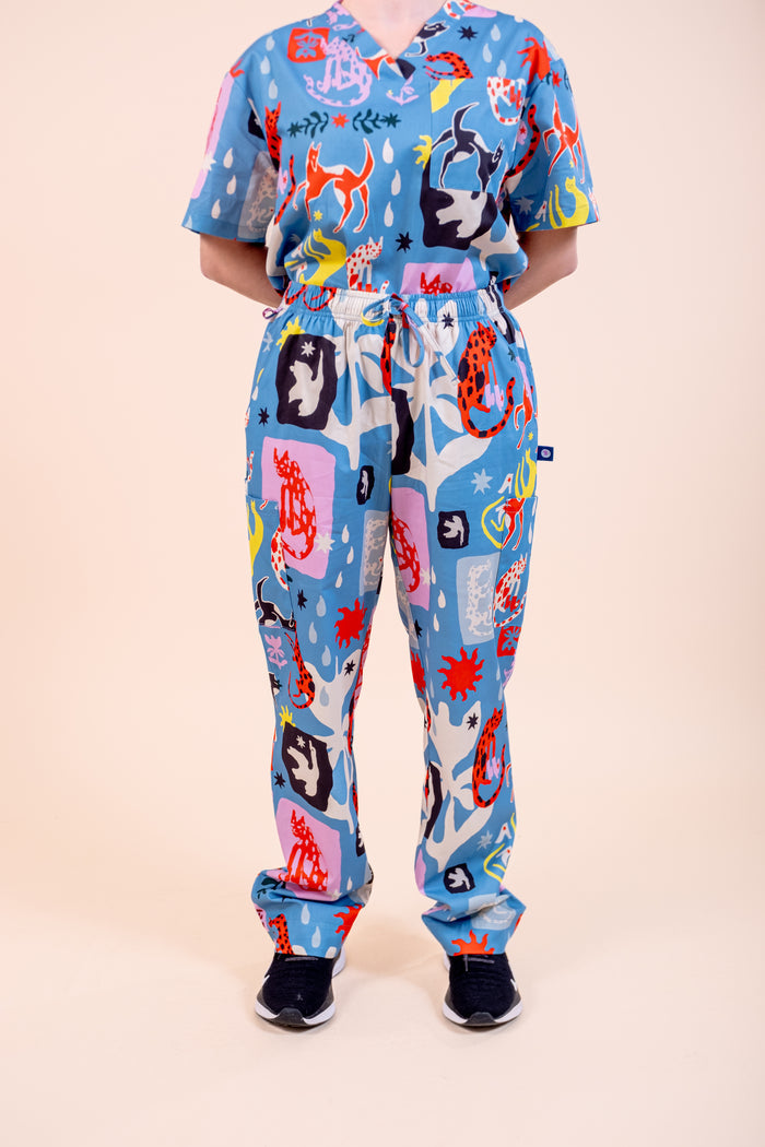 Dogs & Cats in Boots - Unisex Printed Scrub Pants