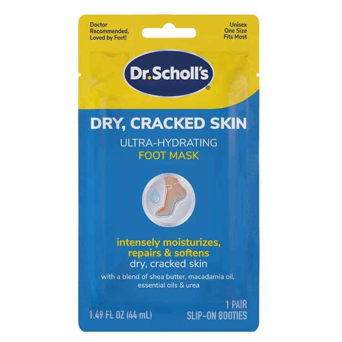 Dr.Scholl's dry, cracked-skin ultra-hydrating foot mask package, 1 pair slip-on booties.