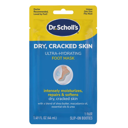 Dr.Scholl's dry, cracked-skin ultra-hydrating foot mask package, 1 pair slip-on booties.
