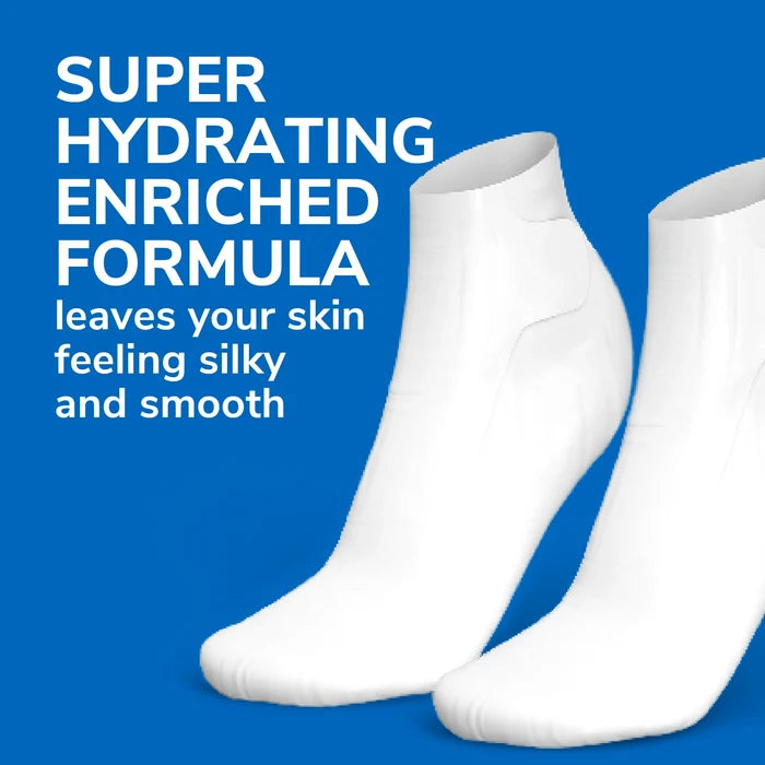 Pair of white slip-on foot mask booties labeled super hydrating enriched formula.