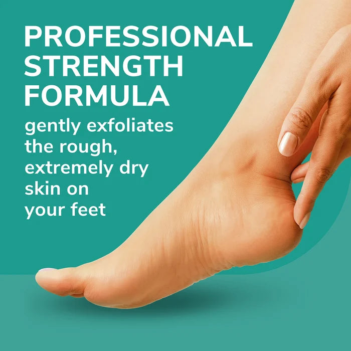 Hand rubbing foot lotion onto the heel area for gentle exfoliation