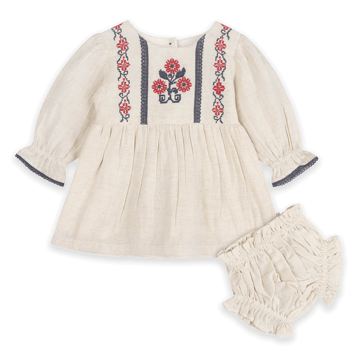 Eileen Embroidered Floral Baby Dress & Bloomer Set (Organic Cotton) - Outfit