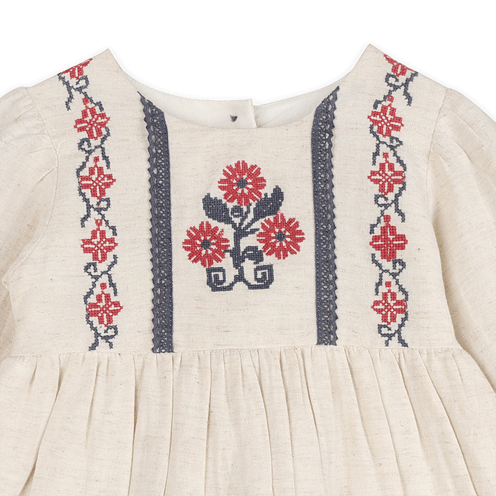 Eileen Embroidered Floral Baby Dress & Bloomer Set (Organic Cotton) - Detail