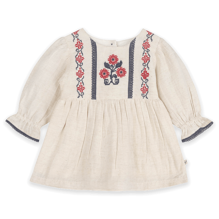Eileen Embroidered Floral Baby Dress & Bloomer Set (Organic Cotton) - Front