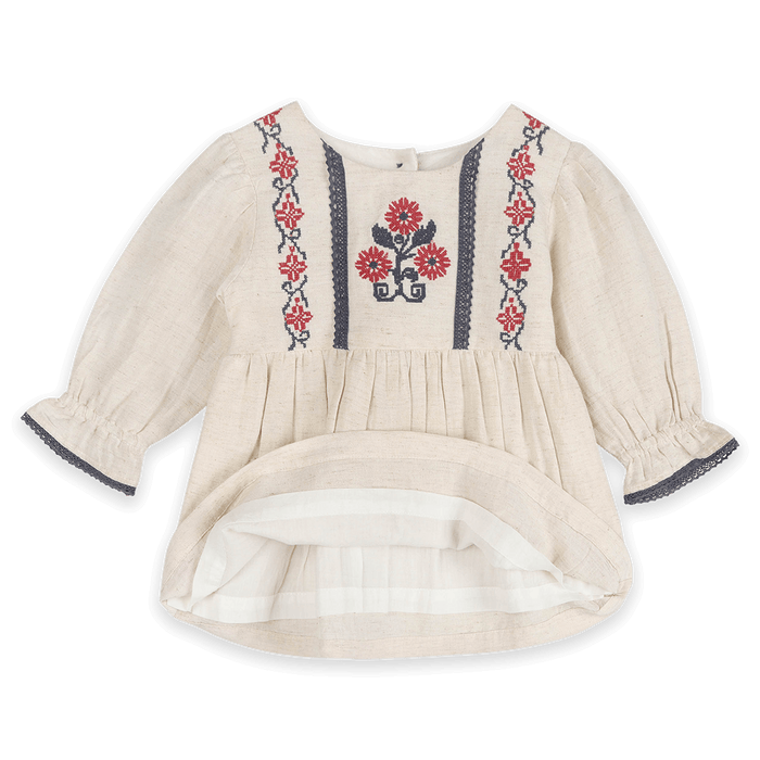 Eileen Embroidered Floral Baby Dress & Bloomer Set (Organic Cotton) - Voile Lining