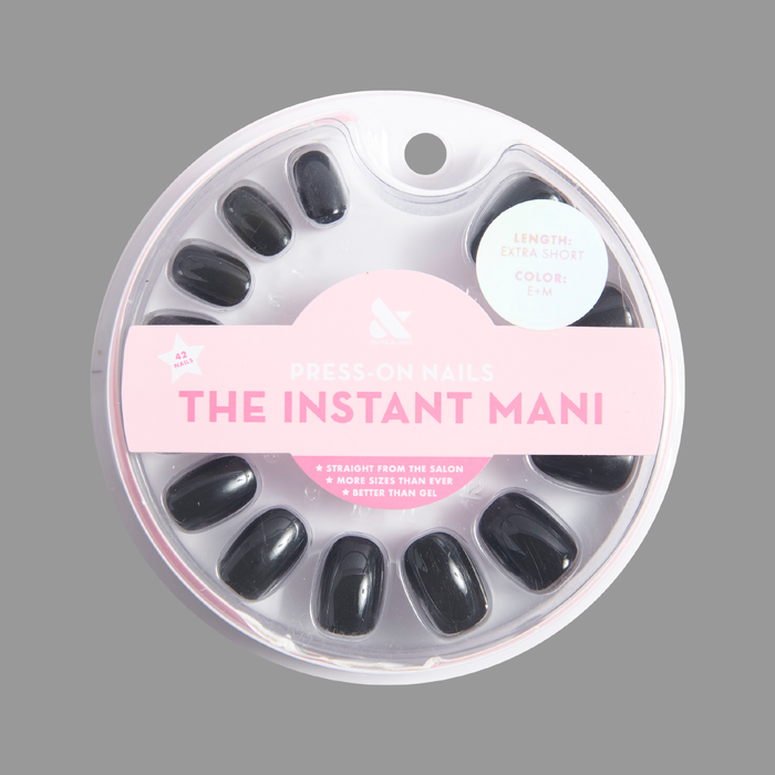E+M | Round | Extra Short press-on nails in deep black for a quick and chic at-home manicure by Olive and June