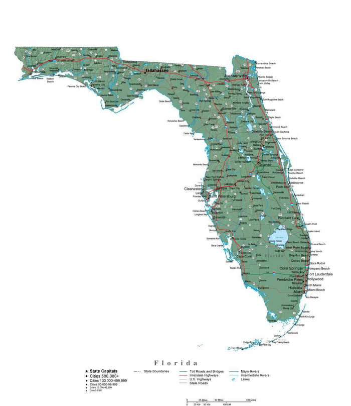 Digital Florida State Illustrator cut-out style vector with Terrain FL-USA-242032