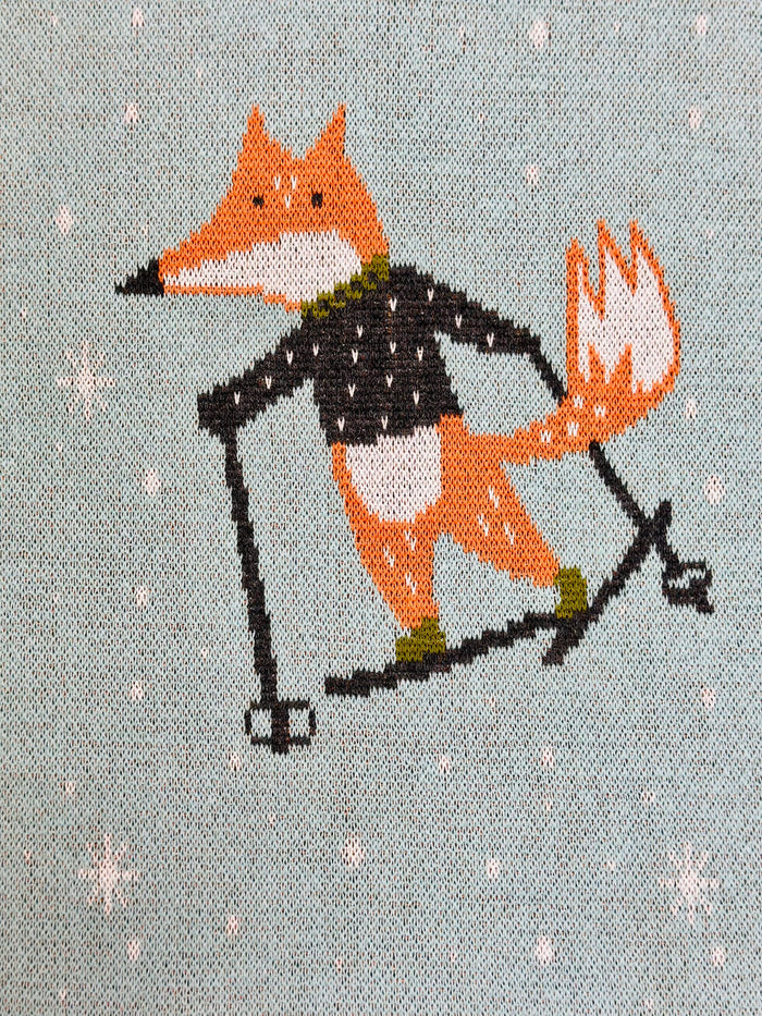 Fox & Bear Ski - 3D Jacquard Sweater Knit Baby Blanket (Organic Cotton)