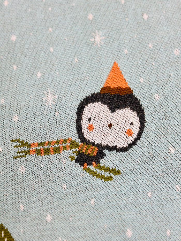 Fox & Bear Ski - 3D Jacquard Sweater Knit Baby Blanket (Organic Cotton)