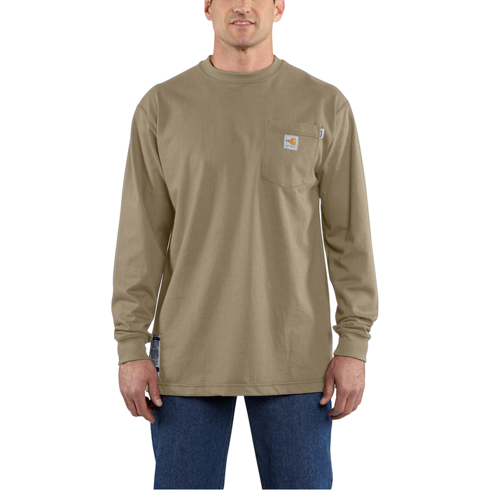 FR FORCE COTTON LONG SLEEVE T-SHIRT - 250-Khaki | Carhartt 100235