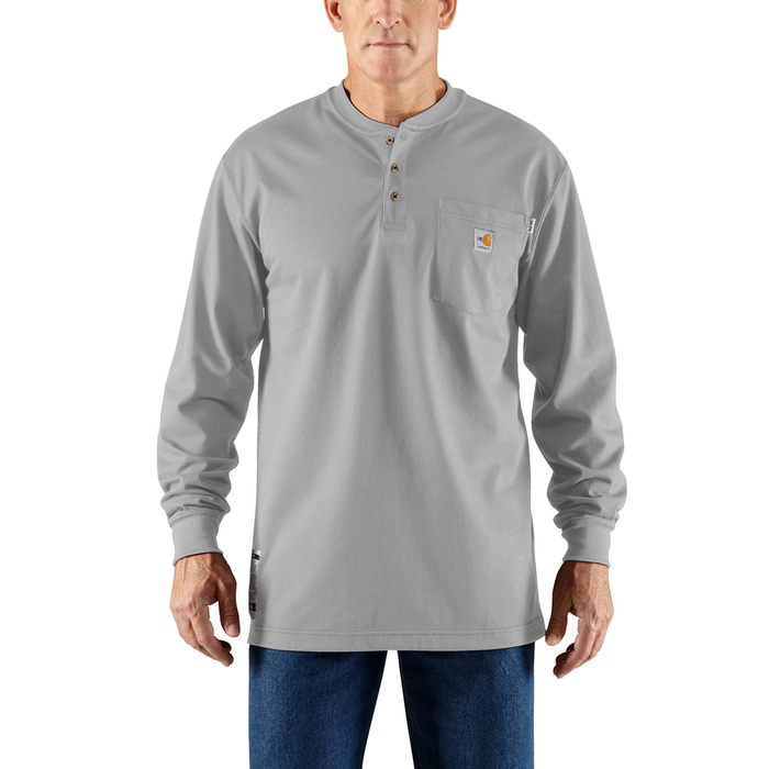FR FORCE LONG SLEEVE COTTON HENLEY - 051-Light Gray | Carhartt 100237