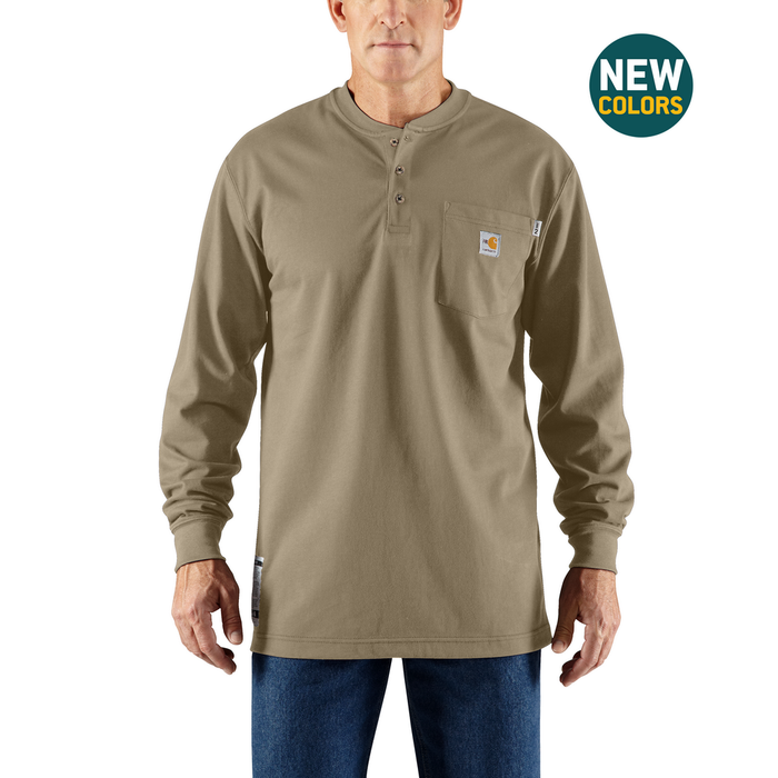 FR FORCE LONG SLEEVE COTTON HENLEY - 250-Khaki | Carhartt 100237
