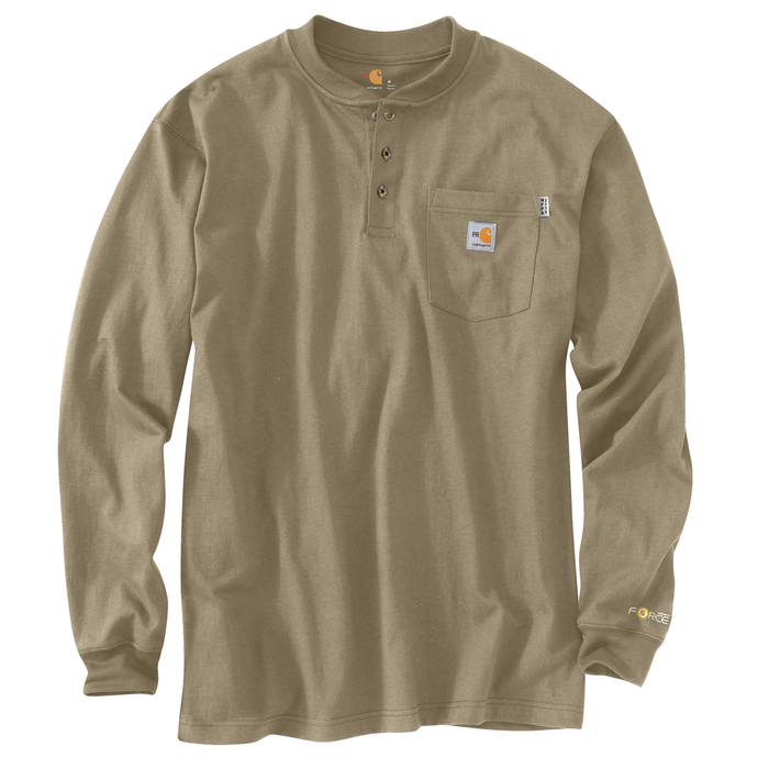 FR FORCE LONG SLEEVE COTTON HENLEY - 250-Khaki | Carhartt 100237