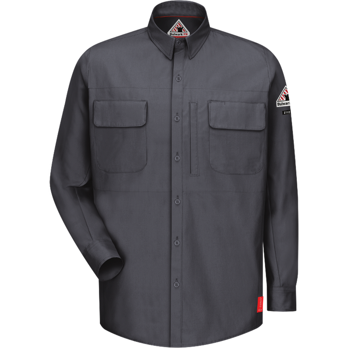 FR IQ SERIES LONG SLEEVE PATCH POCKET SHIRT - CH-Charcoal | Bulwark QS32
