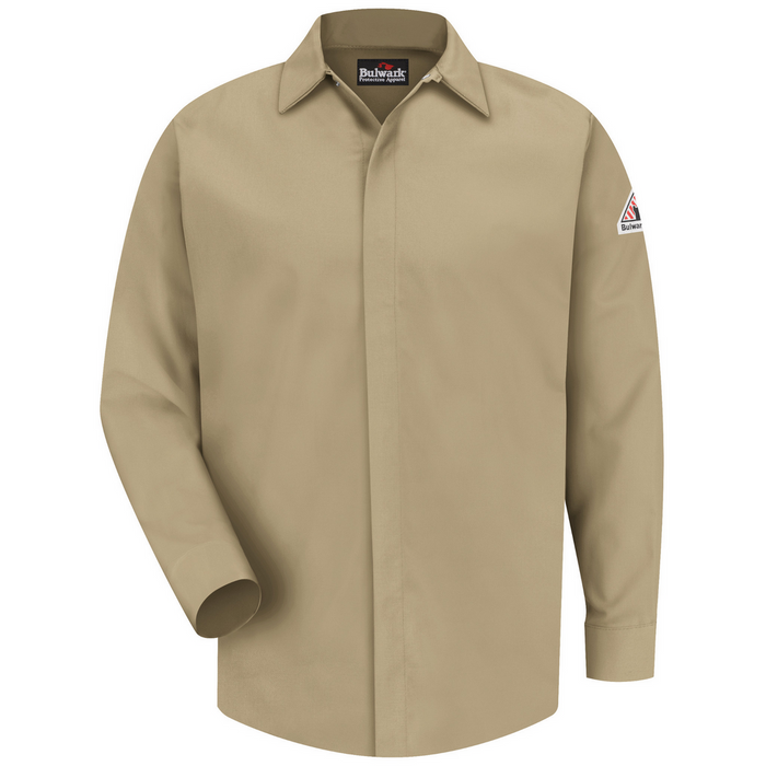 FR MIDWEIGHT GRIPPER-FRONT POCKETLESS WORK SHIRT - KH-Khaki | Bulwark SLS2