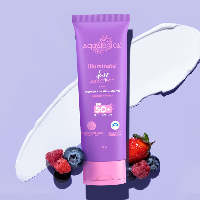 Aqualogica sunscreen SPF 50 illuminate dewy wild berries 125g
