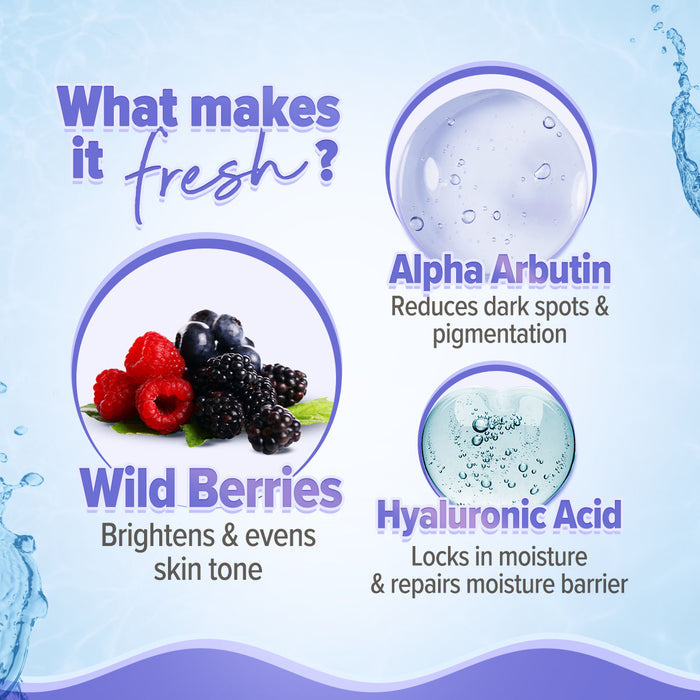 Alpha arbutin wild berries hyaluronic acid fresh ingredients