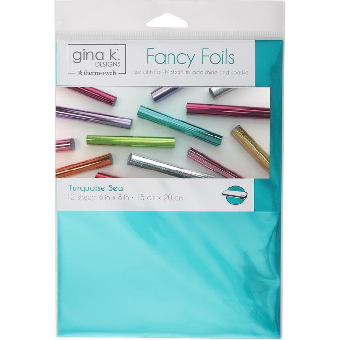 Gina K Designs - Fancy Foil 6"X8" - 12/Pkg - Turquoise Sea. A fun and creative way to add vibrant color, brilliant shine and a metallic finish to any card making or paper craft projects. Available at Embellish Away located in Bowmanville Ontario Canada.