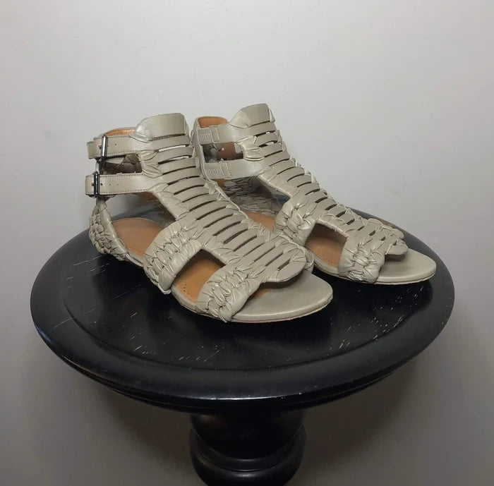 Givenchy taupe leather cage gladiator sandals size 35 with strappy design and open toe style.