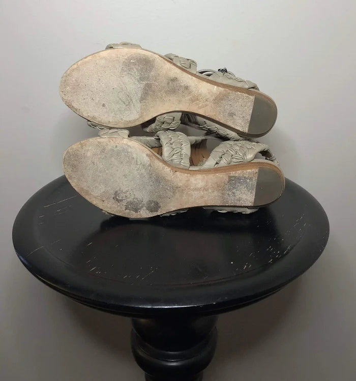 Givenchy taupe leather cage gladiator sandals size 35, open-toe shoes with intricate strap design and high-quality leather finish.