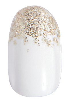 Glitter Gradient | Round | Short press-on manicure with white base and sparkling gold glitter on short round false nails for easy mani