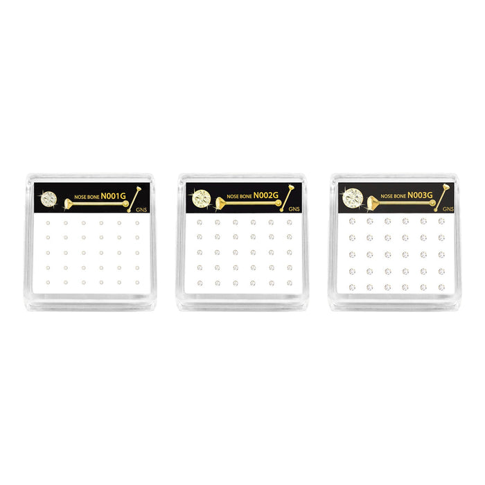 GNS Nose Bone 1 Stone Gold 30pcs - ikatehouse