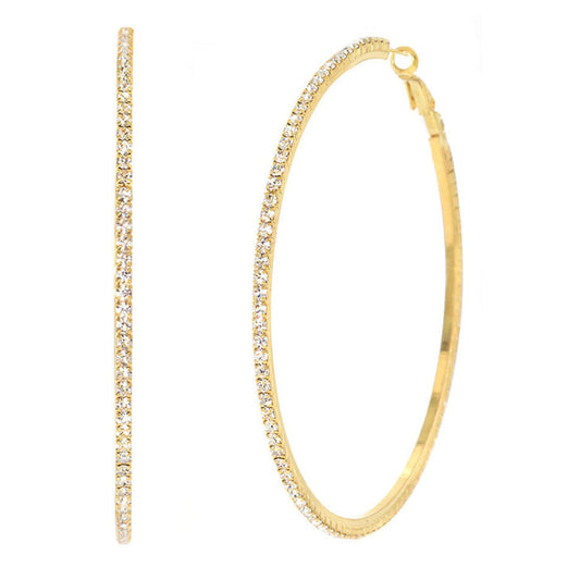 GNS Rhinestone Hoop Earring Gold - ikatehouse