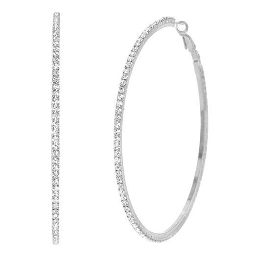 GNS Rhinestone Hoop Earring Silver - ikatehouse