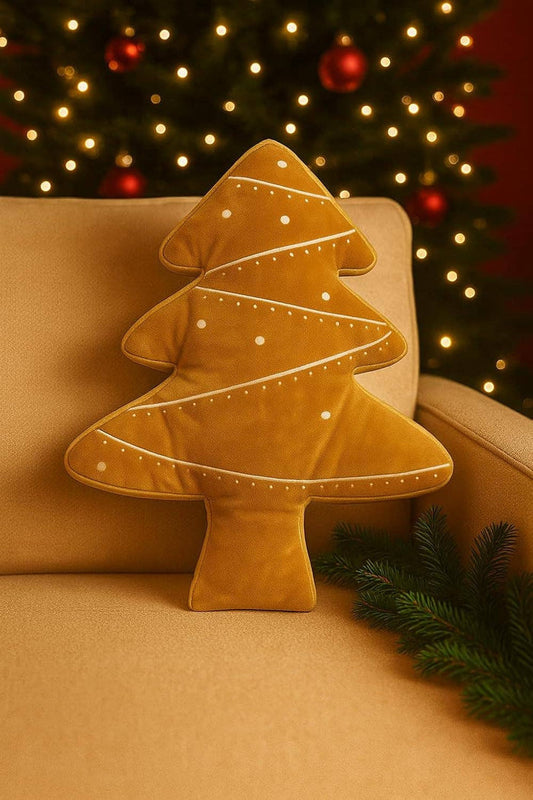 Gold Velvet Christmas Tree Filled Throw Pillow