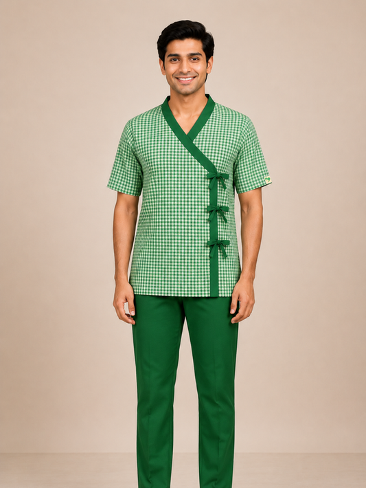 GREEN V NECK PATIENT DRESS FOR MEN