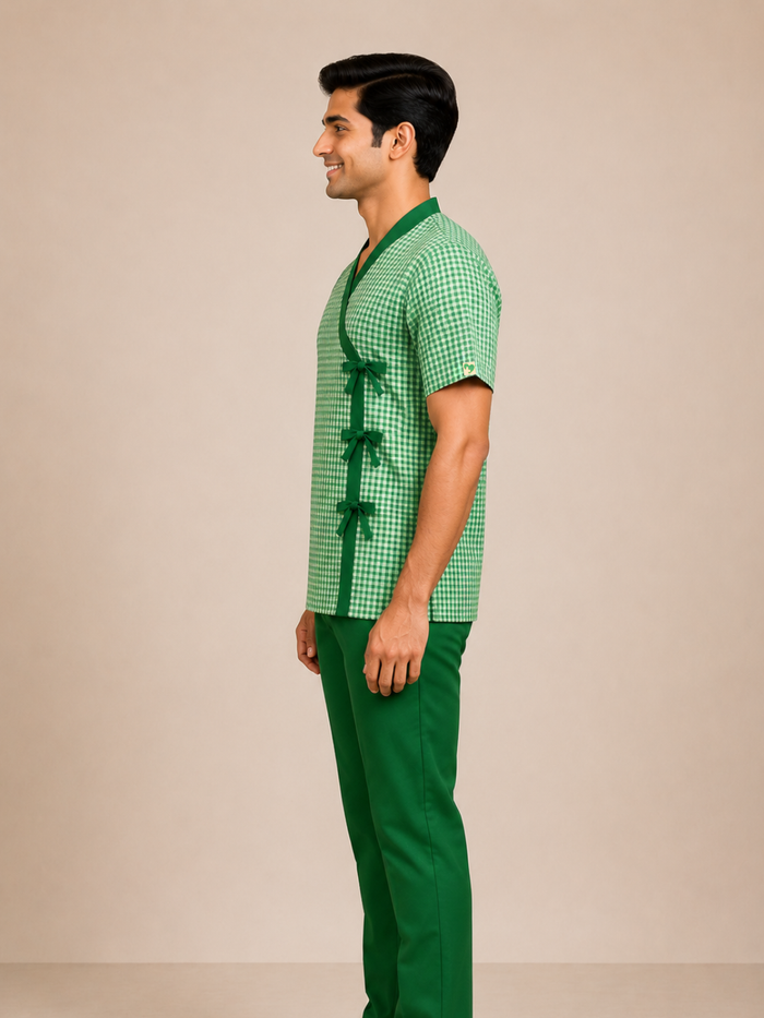 GREEN V NECK PATIENT DRESS FOR MEN