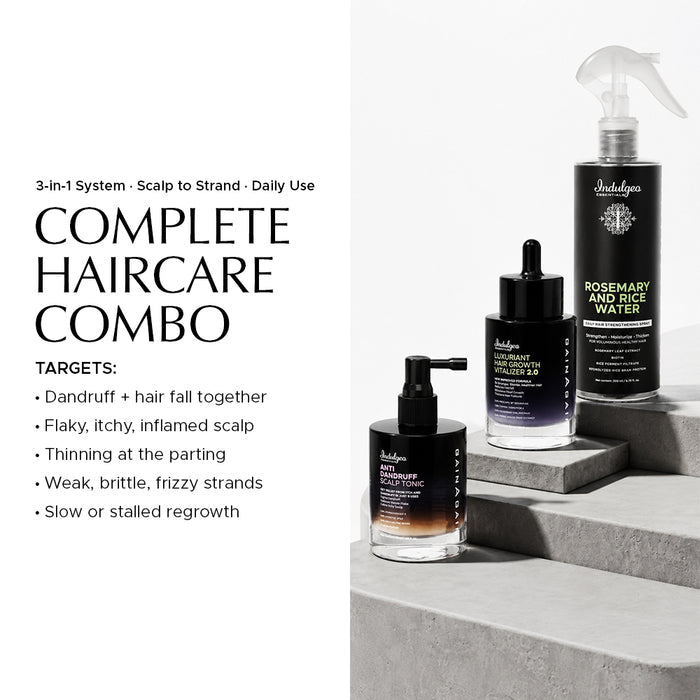 Haircare Combo: Anti-Dandruff Scalp Tonic + Hair Vitalizer 2.0 + Rosemary & Rice Water Mist