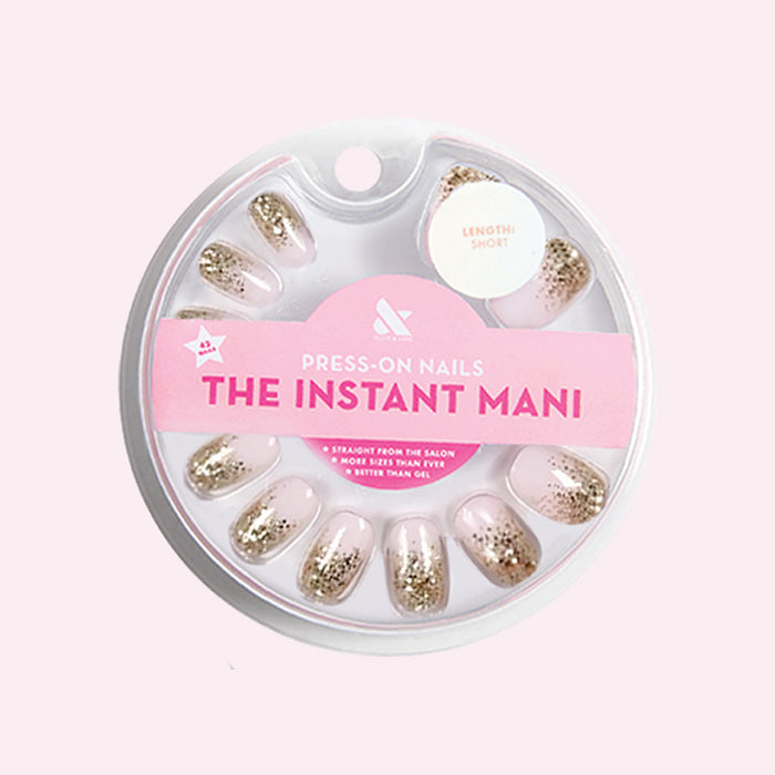 Half Moon Glitter Gradient | Round | Short press-on nails featuring a gold glitter gradient for an easy at-home mani by Olive and June