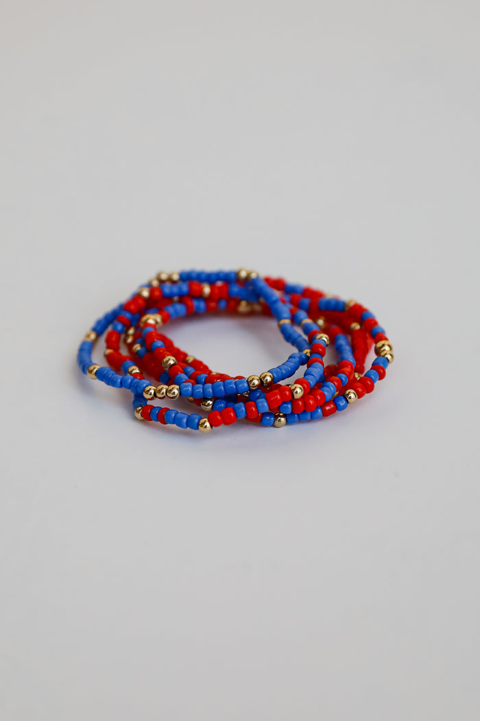Hallie Blue/Red Beaded Bracelet Set